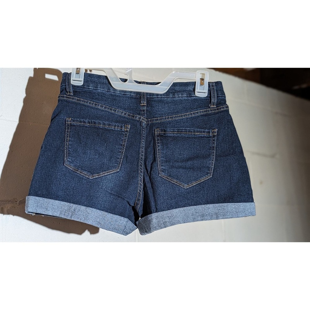 No Boundaries Jean Denim Shorts High Waisted Rise Dark Wash Cuffed Hem Casual 9 - Picture 2 of 3